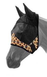 Showman Aztec print accent horse size fly mask with ears Cream, Yellow, Blue, and Red